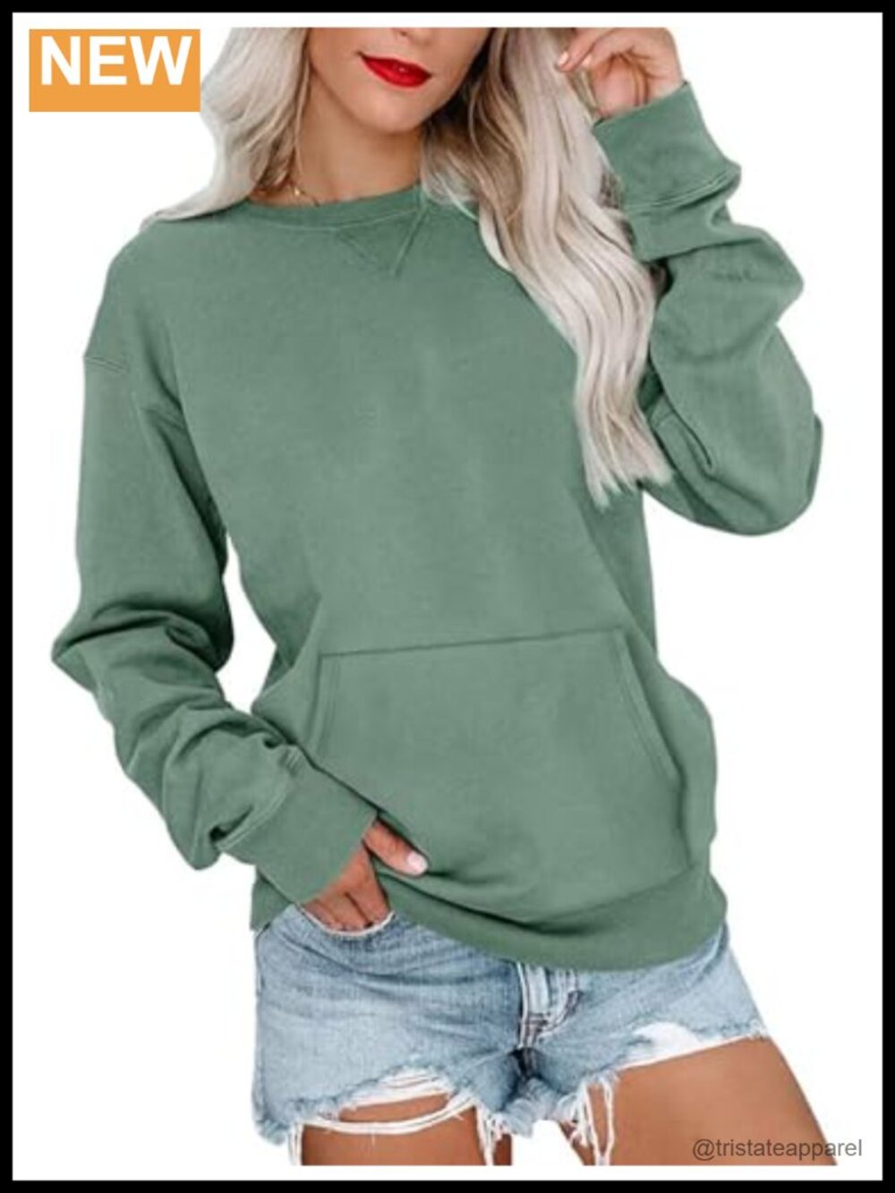 Womens Crewneck Sweatshirt Kangaroo Pocket Pullover Trendy